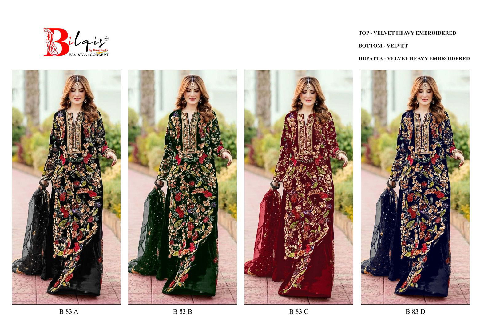 Bilqis B 83 A To D Winter Wear Velvet Pakistani Suits Wholesale Shop In Surat
